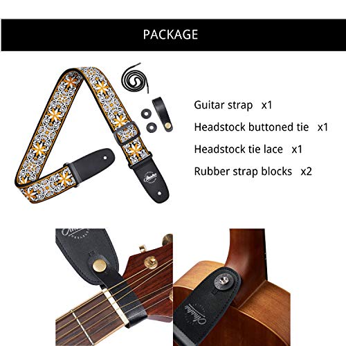 Amumu Hootenanny Embroidery Guitar Strap Yellow Cotton for Acoustic