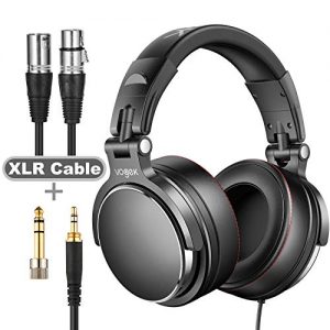 Studio Headphones with 6.6ft XLR Cable, Vogek Prefessional DJ Headphones Mixing DJ Headset Protein Memory Foam Ear Pads, 50mm Neodymium Drivers Stereo Sound for Electric Drum Piano Guitar AMP