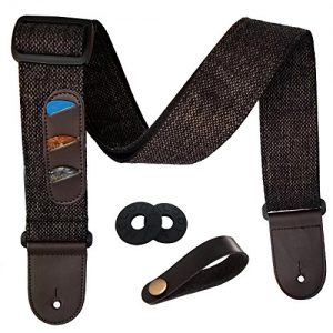 iDelta Guitar Strap Vintage Woven Style Adjustable Acoustic Electric Guitar Bass Strap with Leather Ends, Picks, Strap Bundle, Button