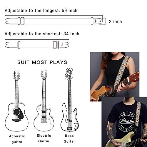 Amumu Hootenanny Embroidery Guitar Strap Yellow Cotton for Acoustic