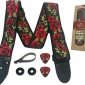 Guitar Strap Cotton Flower Roses W/FREE BONUS- 2 Picks + Strap Locks + Strap Button. For Bass, Electric & Acoustic Guitar Accessories. an Awesome Gift for Men & Women Guitarists