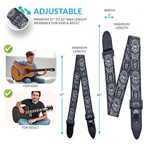 Guitar Strap Royal Black Silver Vintage Woven W/FREE BONUS - Image 2
