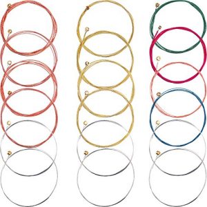 Bememo 3 Sets of 6 Guitar Strings Replacement Steel String for Acoustic Guitar (1 Brass Set, 1 Copper Set and 1 Multicolor Set)