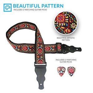 Guitar Strap Embroidered Red Vintage Woven - Image 5