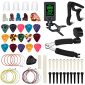 Guitar Accessories Kit, FOVERN1 72 PCS Guitar Tools Set Including Guitar Picks, Capo,Tuner, Guitar Strings, 3 in 1String Winder,Bridge Pins, 6 String Bone Bridge Saddle and Nut,Finger Picks