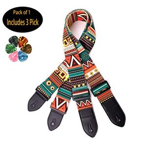 Guitar Strap, Acoustic Guitar Strap,LAVILI Electric Guitar Strap Includes 3 Pick.Adjustable Classical Guitar Strap leather&Polyester,Suitable For Bass, Electric & Acoustic Guitars Pack Of 1
