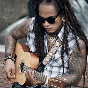 Amumu Hootenanny Embroidery Guitar Strap Yellow Cotton for Acoustic - Image 3