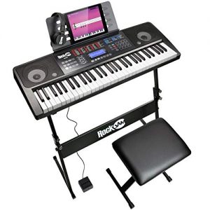 RockJam RJ761 61 Key Electronic Interactive Teaching Piano Keyboard with Stand, Stool, Sustain Pedal and Headphones, Superkit (RJ761-SK)