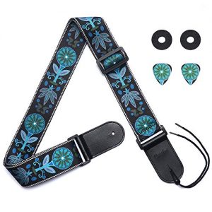 Eyeshot Guitar Strap Adjustable Soft Guitar Strap with Genuine Leather End, Acoustic Electric Bass Guitar Strap with Strap Locks & Strap Picks