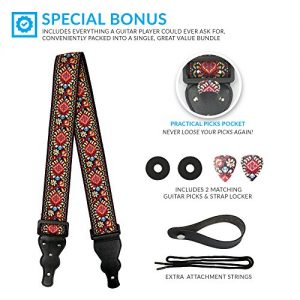 Guitar Strap Embroidered Red Vintage Woven - Image 7