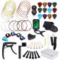 Auihiay 57 Pieces Guitar Strings Accessories Kit Including Acoustic Guitar Strings, Guitar Tuner, Capo, Picks, Guitar String Winder, Cutter, Bone Bridge, Guitar Basic Strap and Storage Box