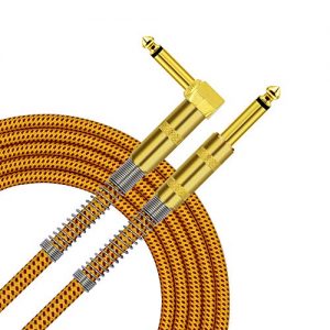 TISINO Guitar Cable, 6ft 1/4 inch TS Right Angle to Straight Guitar Instrument Cord for Electric Guitar, Bass, Amp, Keyboard, Mandolin - Yellow