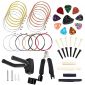 50 PCS Guitar Accessory Kit, Bosunny Acoustic Guitar Parts Replacement Kit, Guitar Strings, Guitar Picks,Picks Box, Hanger, 3 in 1 guitar string winder cutter and pin puller, Pins and Bone Bridge