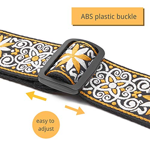 Amumu Hootenanny Embroidery Guitar Strap Yellow Cotton for Acoustic