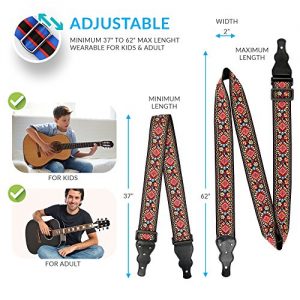 Guitar Strap Embroidered Red Vintage Woven - Image 2
