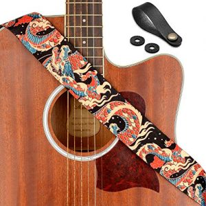 Guitar Strap, Unique"Azure Dragon" Shoulder Strap Includes Strap Button & 2 Strap Locks For Bass, Electric & Acoustic Guitars, by Rinastore (Azure Dragon)