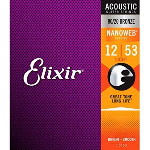 Elixir Strings 80/20 Bronze Acoustic Guitar Strings w NANOWEB Coating, Light (.012-.053)