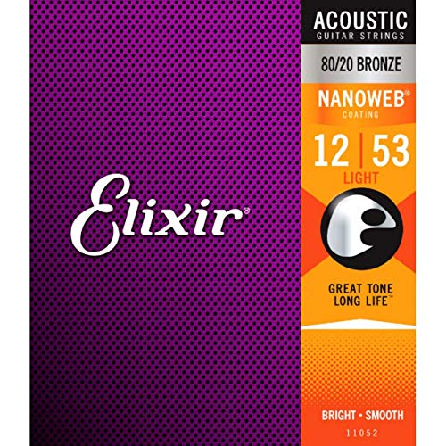 Elixir Strings 80/20 Bronze Acoustic Guitar Strings w NANOWEB Coating, Light (.012-.053)
