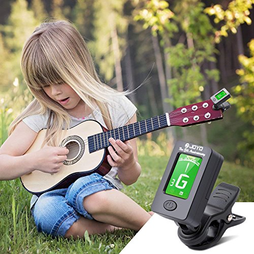 Clip-On Digital Guitar Tuner with LCD Display – Accurate Tuning for Guitar, Bass, Ukulele & Violin (Includes Capo & 3 Picks)