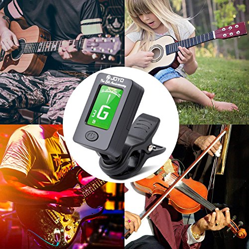Clip-On Digital Guitar Tuner with LCD Display – Accurate Tuning for Guitar, Bass, Ukulele & Violin (Includes Capo & 3 Picks)