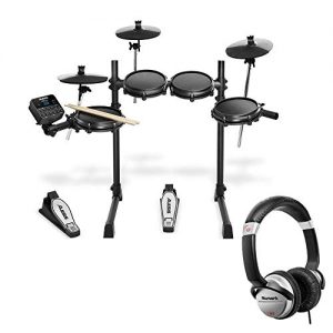 Alesis Turbo Mesh 7 Piece Electronic Drum Kit With a Pair of Drum Sticks + Headphones + 3.5 mm Interconnect Cable, 10 feet - Deluxe Accessory Bundle