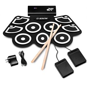 BABY JOY Electronic Roll Up Drum Kit w/ 9 Electric Drum Pads, 3.7V Lithium Battery, Bluetooth, Record, Play, Volume & Rate Control, MP3 Headphone Input, Foot Pedal, Drumsticks, 20 Hours Duration