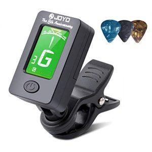 BROTOU Guitar Tuner Clip-On Tuner Digital Electronic Tuner Acoustic with LCD Display for Guitar, Bass, Violin, Ukulele (3 PCS Picks Included) (three) (JT-01)