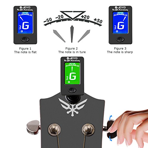 Clip-On Digital Guitar Tuner with LCD Display – Accurate Tuning for Guitar, Bass, Ukulele & Violin (Includes Capo & 3 Picks)