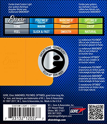 Elixir Electric Guitar Strings with NANOWEB Coating - Custom Light