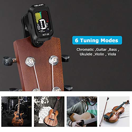 Precision Tuning Anywhere! Clip-On Tuner for Guitar, Bass, Ukulele, Violin, and Viola with Rotational LCD Display