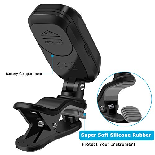 Precision Tuning Anywhere! Clip-On Tuner for Guitar, Bass, Ukulele, Violin, and Viola with Rotational LCD Display