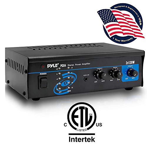 Pyle 2x120 Watt Home Audio Speaker Power Amplifier - Portable Dual Channel Surround Sound Stereo Receiver - For Amplified Subwoofer Speakers, DVD, MP3, iPhone, Computer, Theater via 3.5mm RCA - PCA4