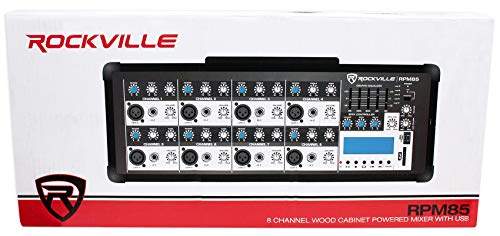 Rockville 2400w Powered 8 Channel Mixer, USB