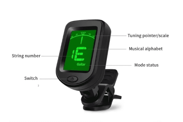 Clip-On LCD Digital Tuner for Bass, Ukulele, Violin, and Banjo – 360° Swivel for Precision Tuning Anywhere