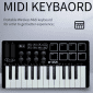 Portable 25-key MIDI controller with RGB back-lit pads, rotary knobs, and wireless connection for professional music production.