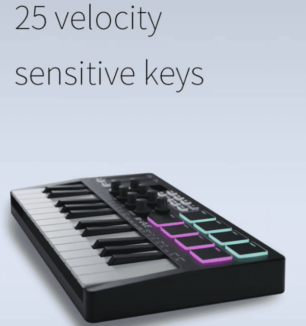 Portable 25-Key MIDI Keyboard Controller with Wireless Function & RGB Pads for Music Creation
