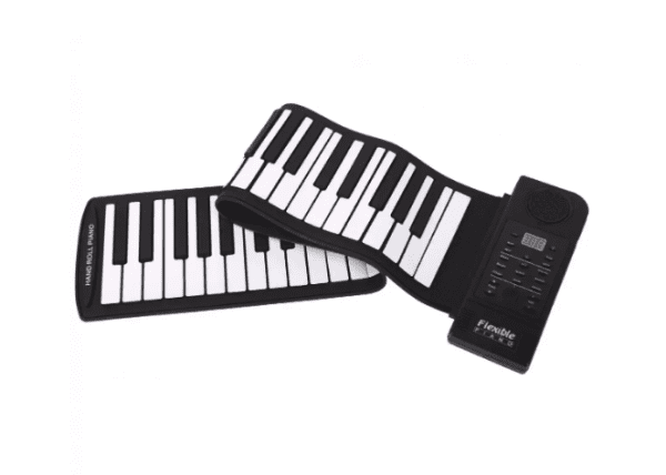 61-key portable roll-up silicone piano with LED display and built-in speaker, perfect for music creation on the go.