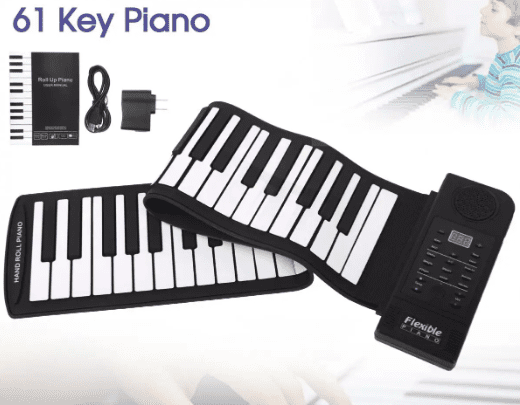 Portable 61-Key Roll Up MIDI Piano with 128 Tones and Built-in Speakers