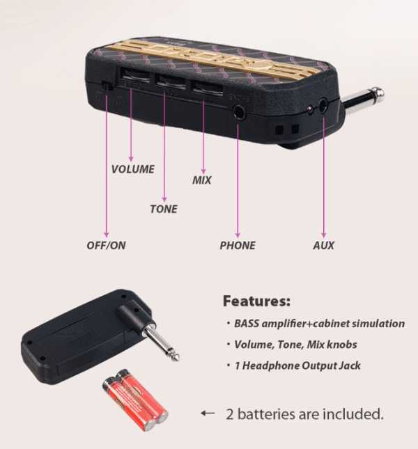 Portable Mini Headphone Bass Guitar Amplifier with 6 Sound Effects – Perfect for Home and Travel Practice