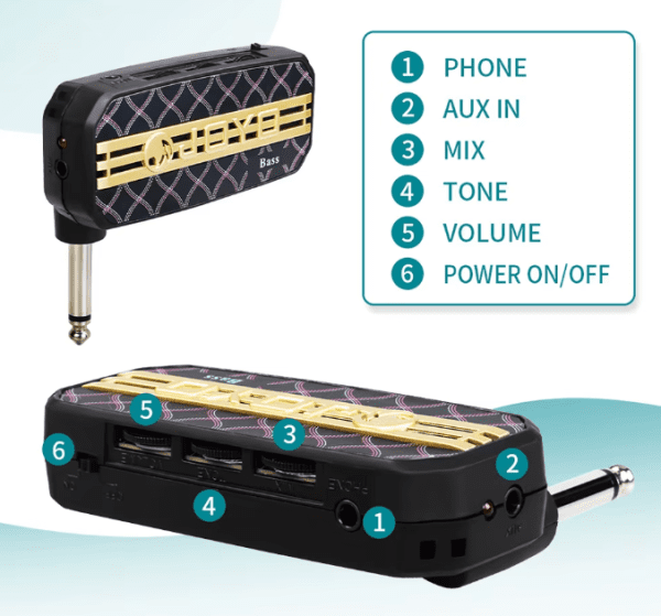Portable Mini Headphone Bass Guitar Amplifier with 6 Sound Effects – Perfect for Home and Travel Practice