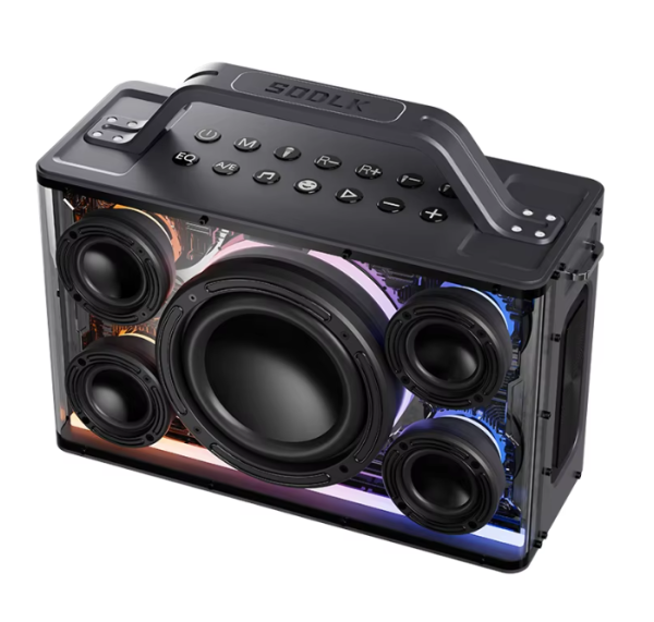 Metal portable 250W wireless speaker with 24000mAh battery, perfect for outdoor karaoke and DJ parties.