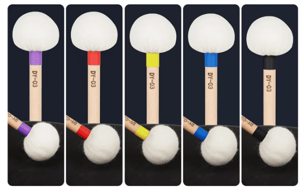High-quality DY-03 timpani sticks featuring a felt head and maple handle, ideal for achieving clear sound in percussion instruments.
