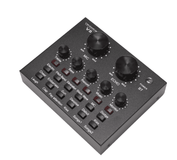 8-Sound Card Audio Set with Bluetooth and multiple sound effects, perfect for live streaming, podcasting, and recording on PC or mobile devices.