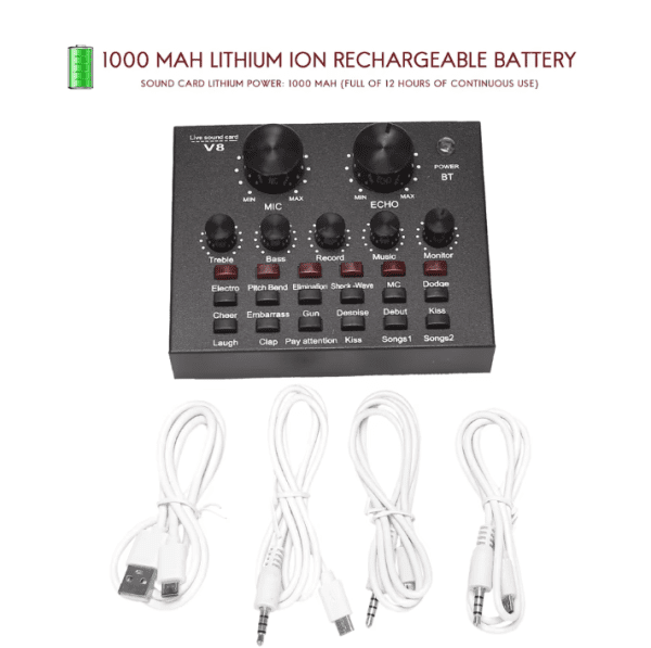 8-Sound Card Audio Set with Bluetooth and Long Battery Life for Mobile Streaming and PC Recording