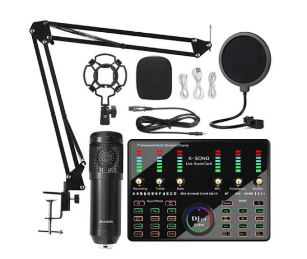 BM 800 Wireless Karaoke Microphone with DJ10 Sound Card – Ideal for Live Streaming and Gaming