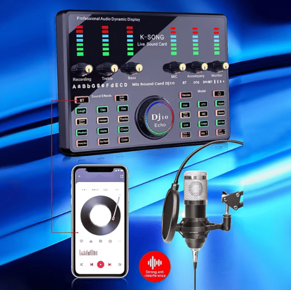 BM 800 Wireless Karaoke Microphone with DJ10 Sound Card – Ideal for Live Streaming and Gaming