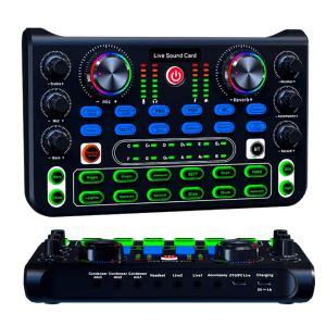 HD X60 Sound Card with adjustable pitch, built-in battery, and multi-platform streaming for professional audio setups.