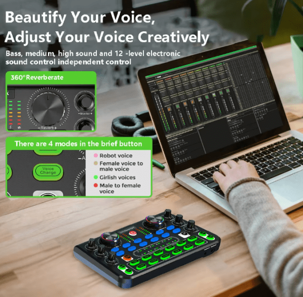 HD X60 Sound Card with Adjustable Pitch & Multi-Platform Streaming for Professional Live Broadcasts