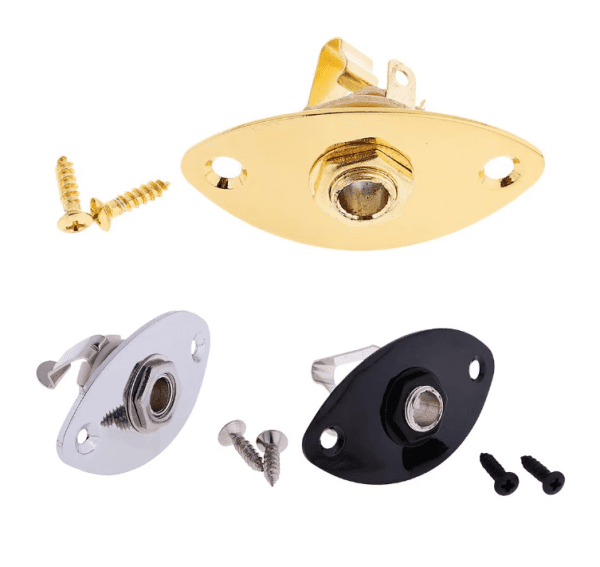 Tooyful Oval Output Jack Socket for electric guitars and basses, featuring durable iron and copper construction with included mounting screws.