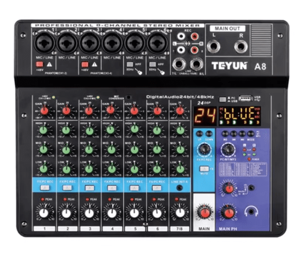 Portable 8-Channel Digital Mixer with Bluetooth 5.0 for Live Broadcast & Professional Audio Recording